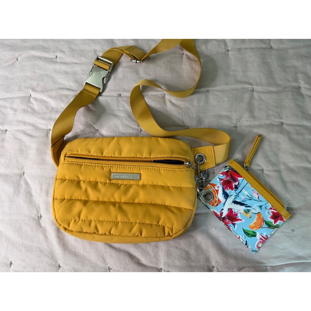 Samantha Brown Mustard Yellow Quilted Belt Bag Fanny Pack with Floral Pouch